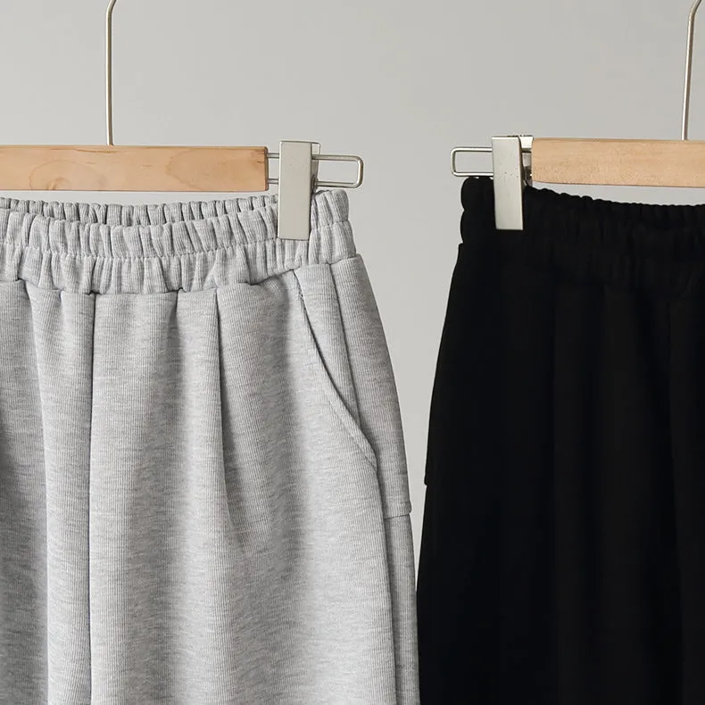 Korean Women Elastic High Waist Solid Colored Wide Leg Pants Casual Long Pants