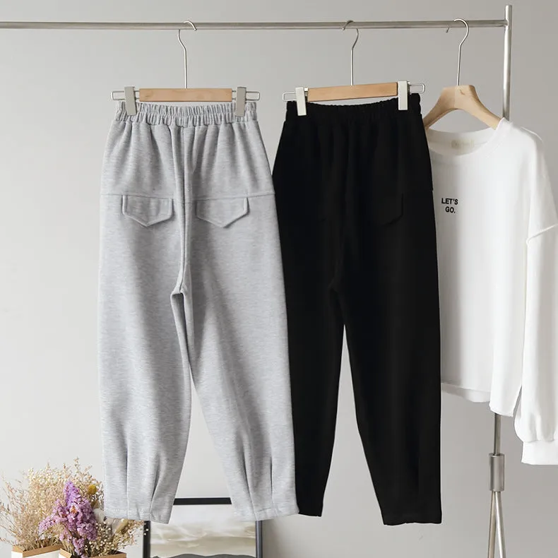 Korean Women Elastic High Waist Solid Colored Wide Leg Pants Casual Long Pants