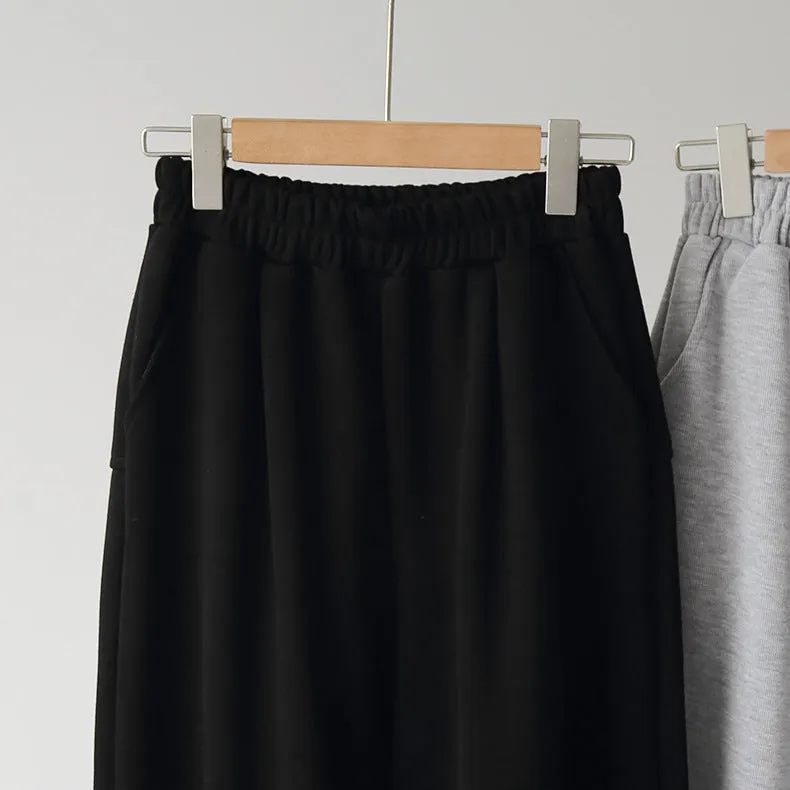Korean Women Elastic High Waist Solid Colored Wide Leg Pants Casual Long Pants