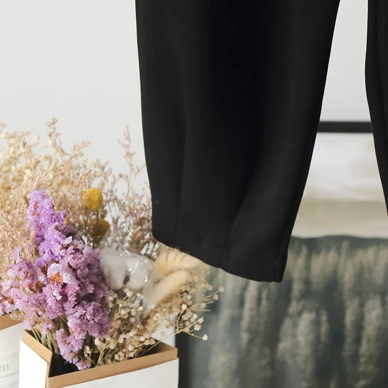 Korean Women Elastic High Waist Solid Colored Wide Leg Pants Casual Long Pants