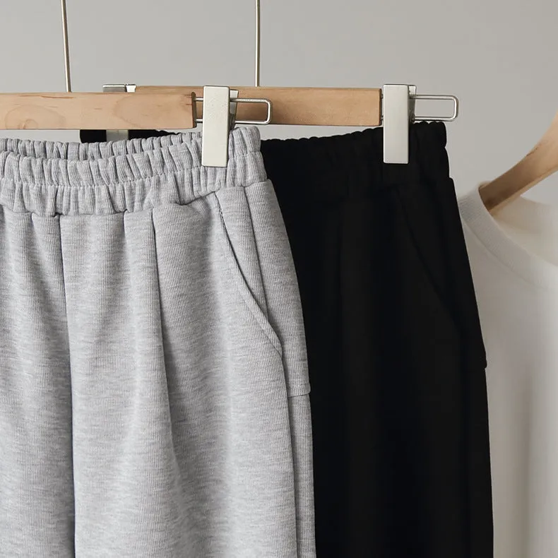 Korean Women Elastic High Waist Solid Colored Wide Leg Pants Casual Long Pants
