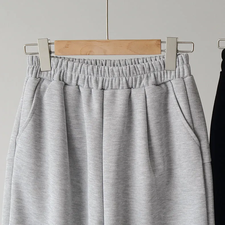 Korean Women Elastic High Waist Solid Colored Wide Leg Pants Casual Long Pants