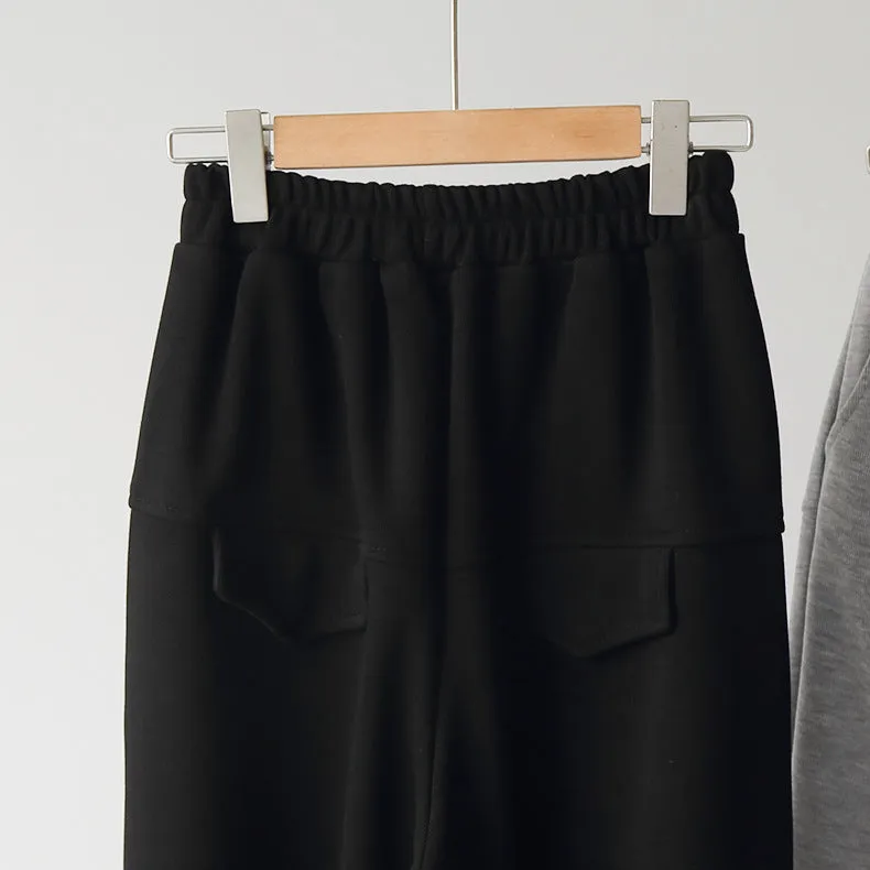 Korean Women Elastic High Waist Solid Colored Wide Leg Pants Casual Long Pants