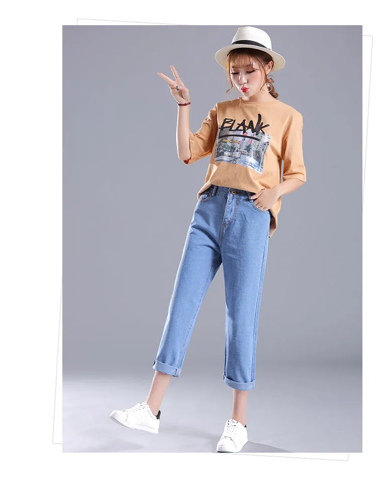 Korean Women Loose High Waist Ankle-Length Pants Plus Size Denim Pants Casual Harem Pants