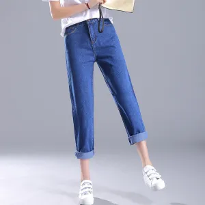 Korean Women Loose High Waist Ankle-Length Pants Plus Size Denim Pants Casual Harem Pants