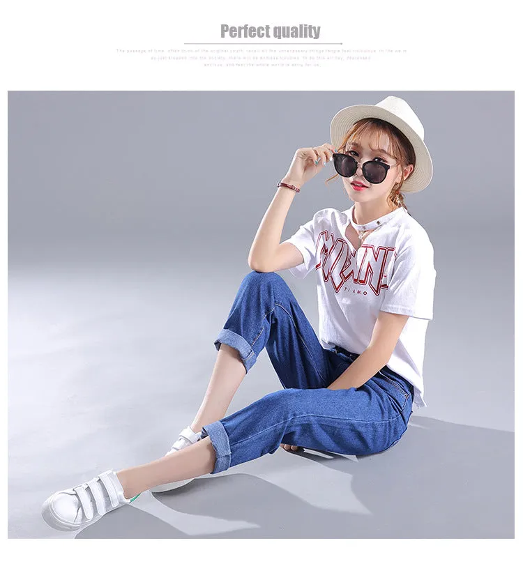 Korean Women Loose High Waist Ankle-Length Pants Plus Size Denim Pants Casual Harem Pants