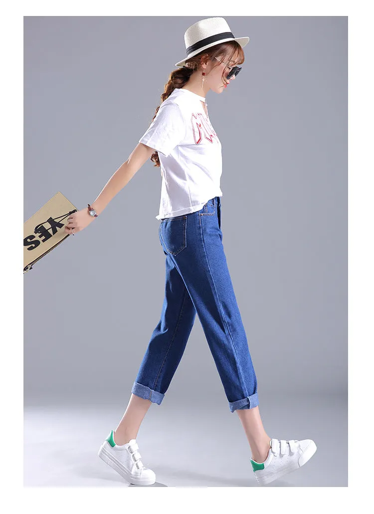 Korean Women Loose High Waist Ankle-Length Pants Plus Size Denim Pants Casual Harem Pants