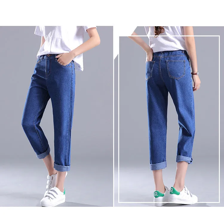 Korean Women Loose High Waist Ankle-Length Pants Plus Size Denim Pants Casual Harem Pants