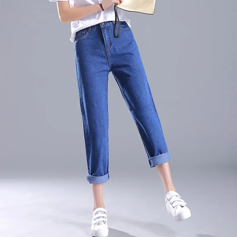 Korean Women Loose High Waist Ankle-Length Pants Plus Size Denim Pants Casual Harem Pants