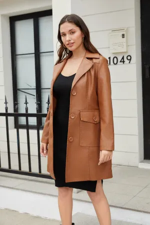 Long Sleeve Leather Single Breasted British Coat