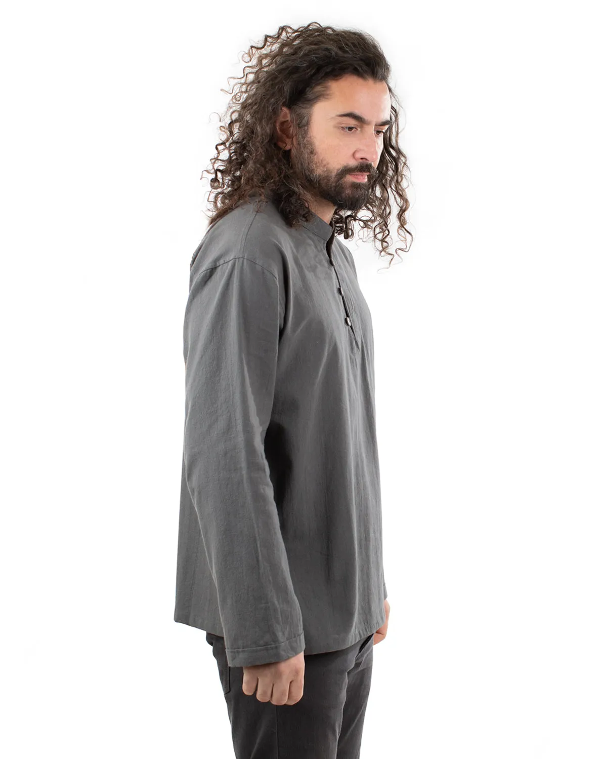 Long Sleeved Cotton Shirt Cream Grey
