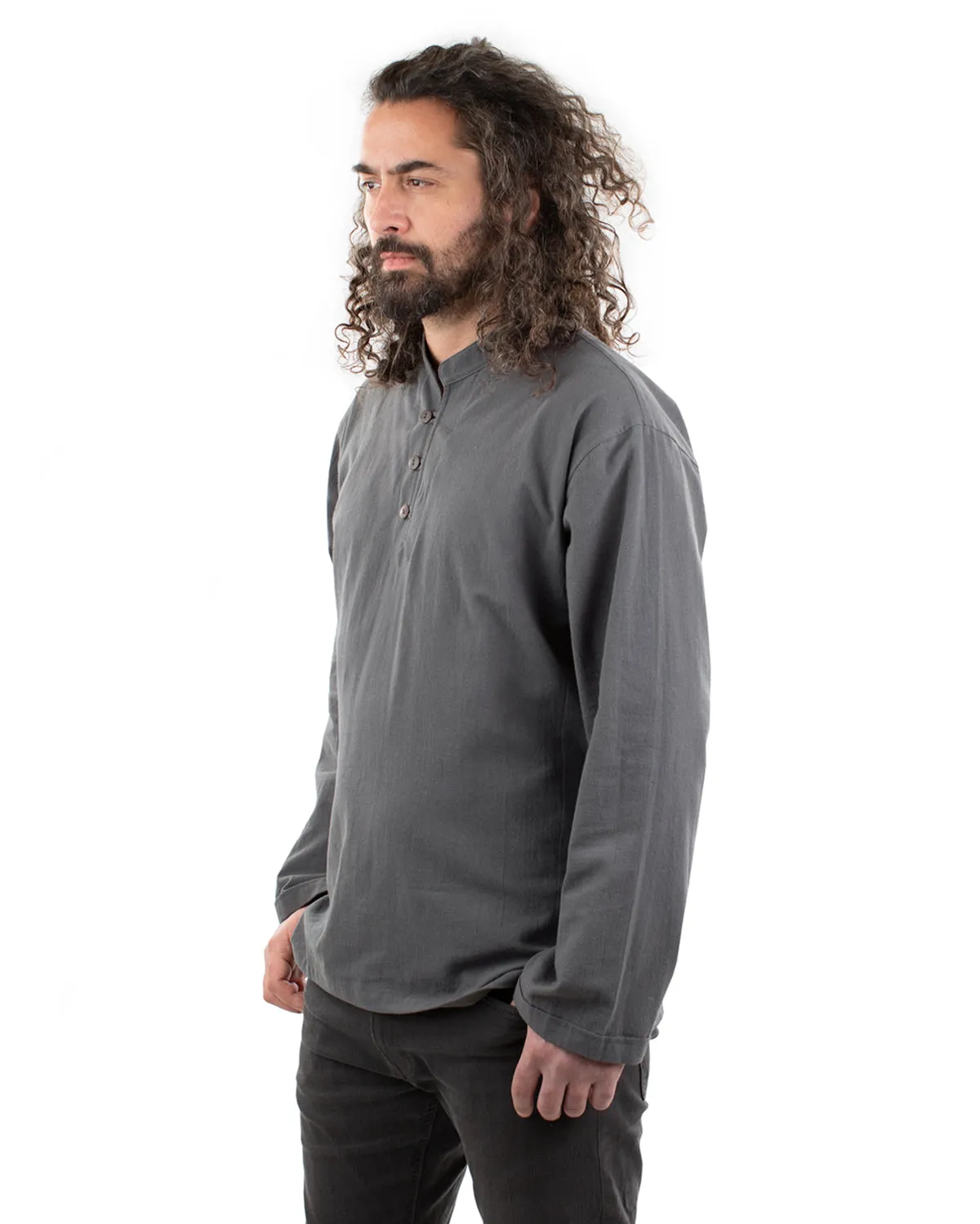Long Sleeved Cotton Shirt Cream Grey