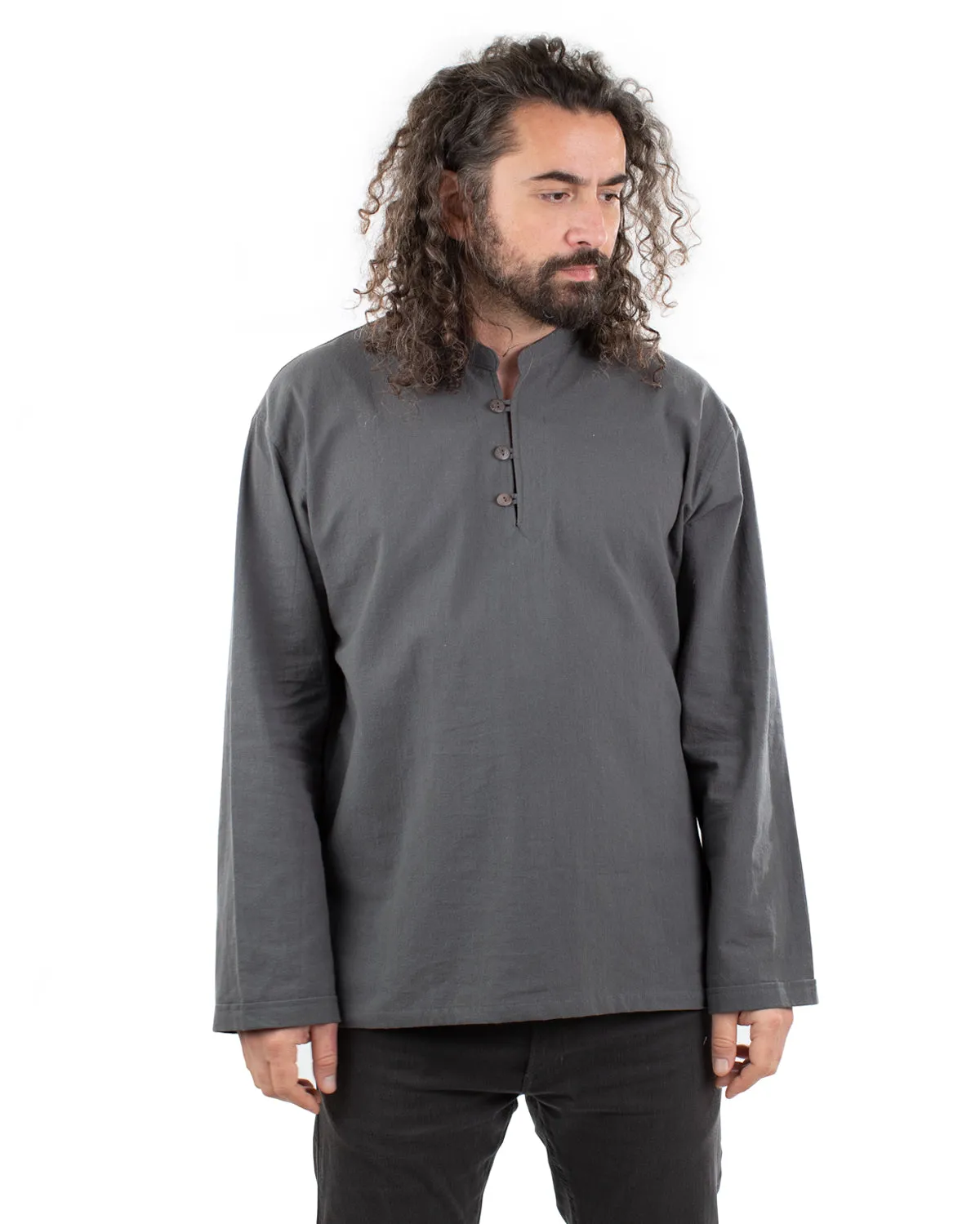Long Sleeved Cotton Shirt Cream Grey