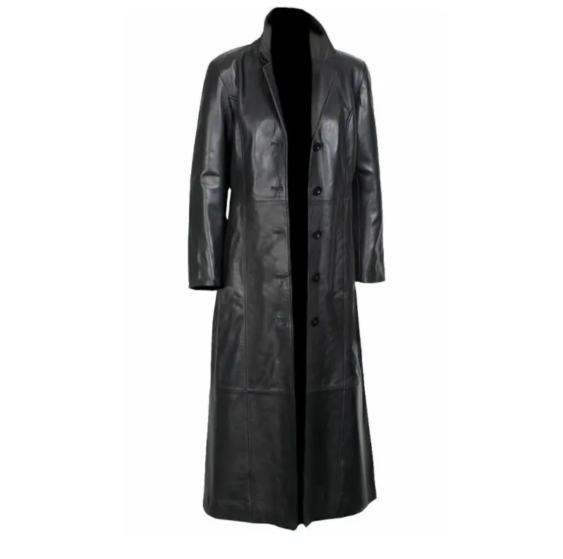 Men's Black Genuine Leather Full Length Coat