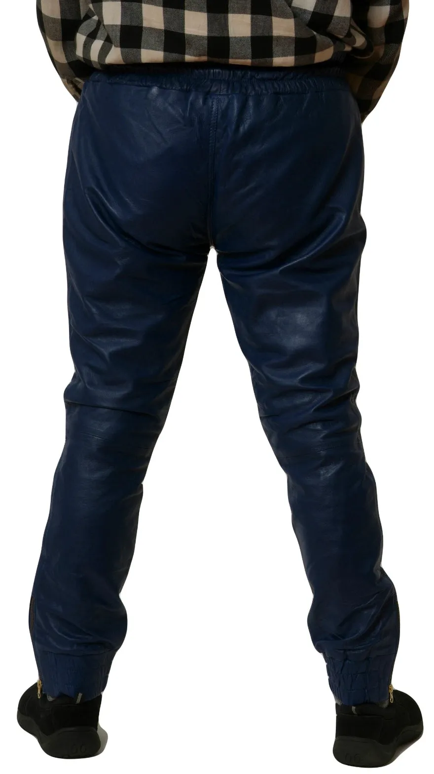 Mens Blue Leather Joggers