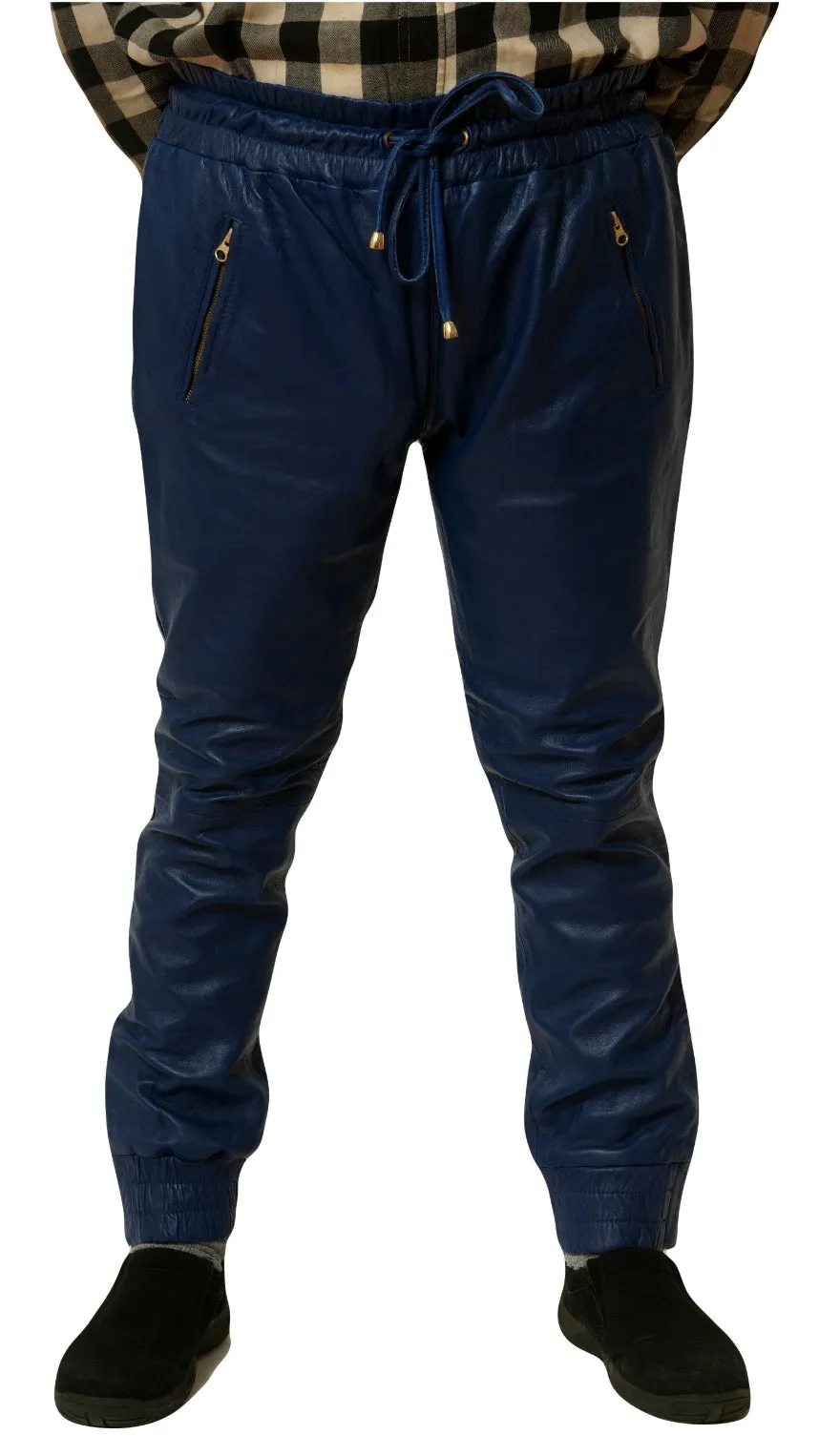 Mens Blue Leather Joggers
