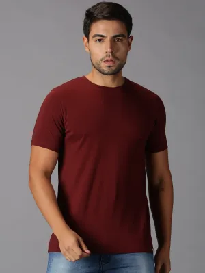 MEN'S SUPIMA COTTON BURGANDY SOLID SLIM FIT T.SHIRT