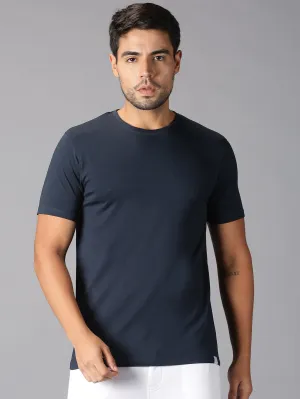 MEN'S SUPIMA COTTON NAVY SOLID SLIM FIT T.SHIRT