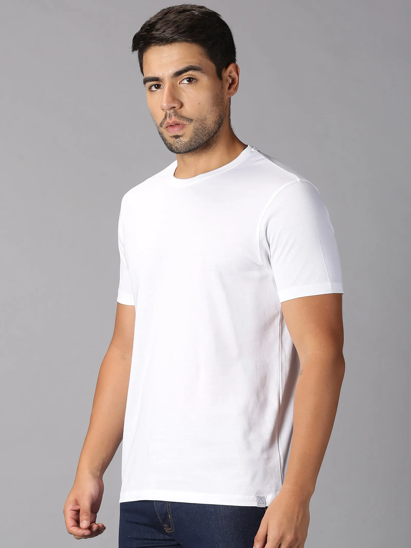 MEN'S SUPIMA COTTON WHITE SOLID SLIM FIT T.SHIRT