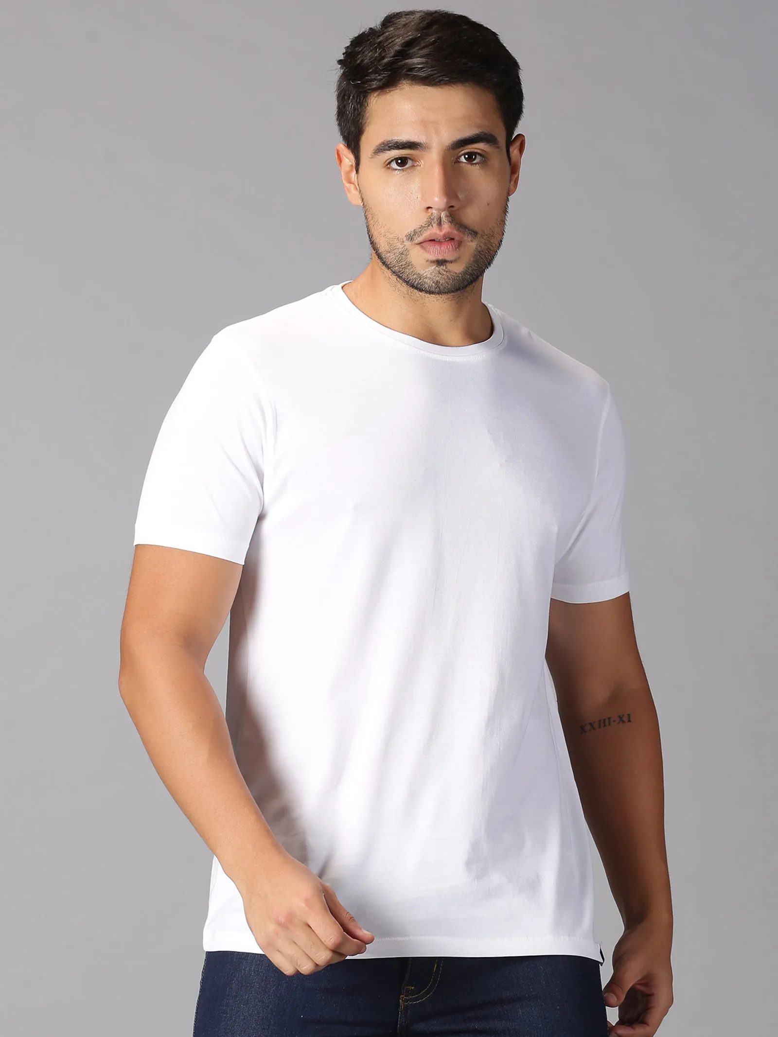 MEN'S SUPIMA COTTON WHITE SOLID SLIM FIT T.SHIRT