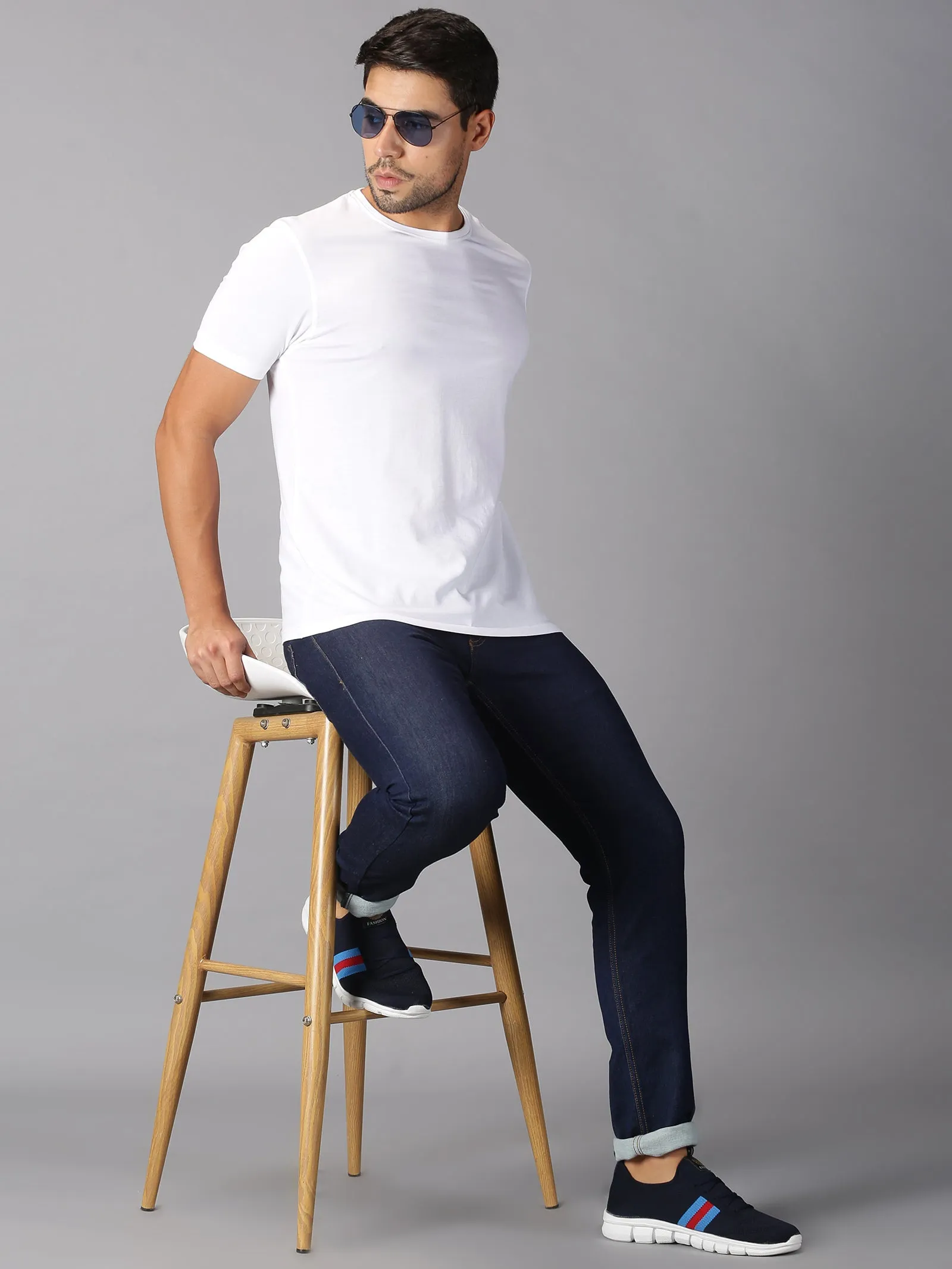 MEN'S SUPIMA COTTON WHITE SOLID SLIM FIT T.SHIRT