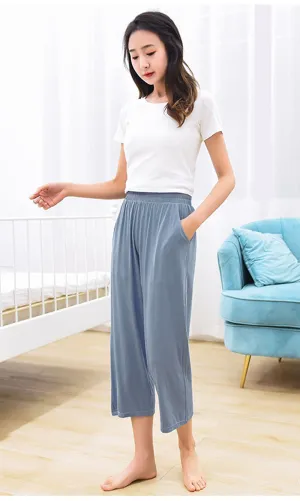 Modal Casual Pants Women Korean Loose High Waist Plus Size Pocket Straight Ankle-Length Pants