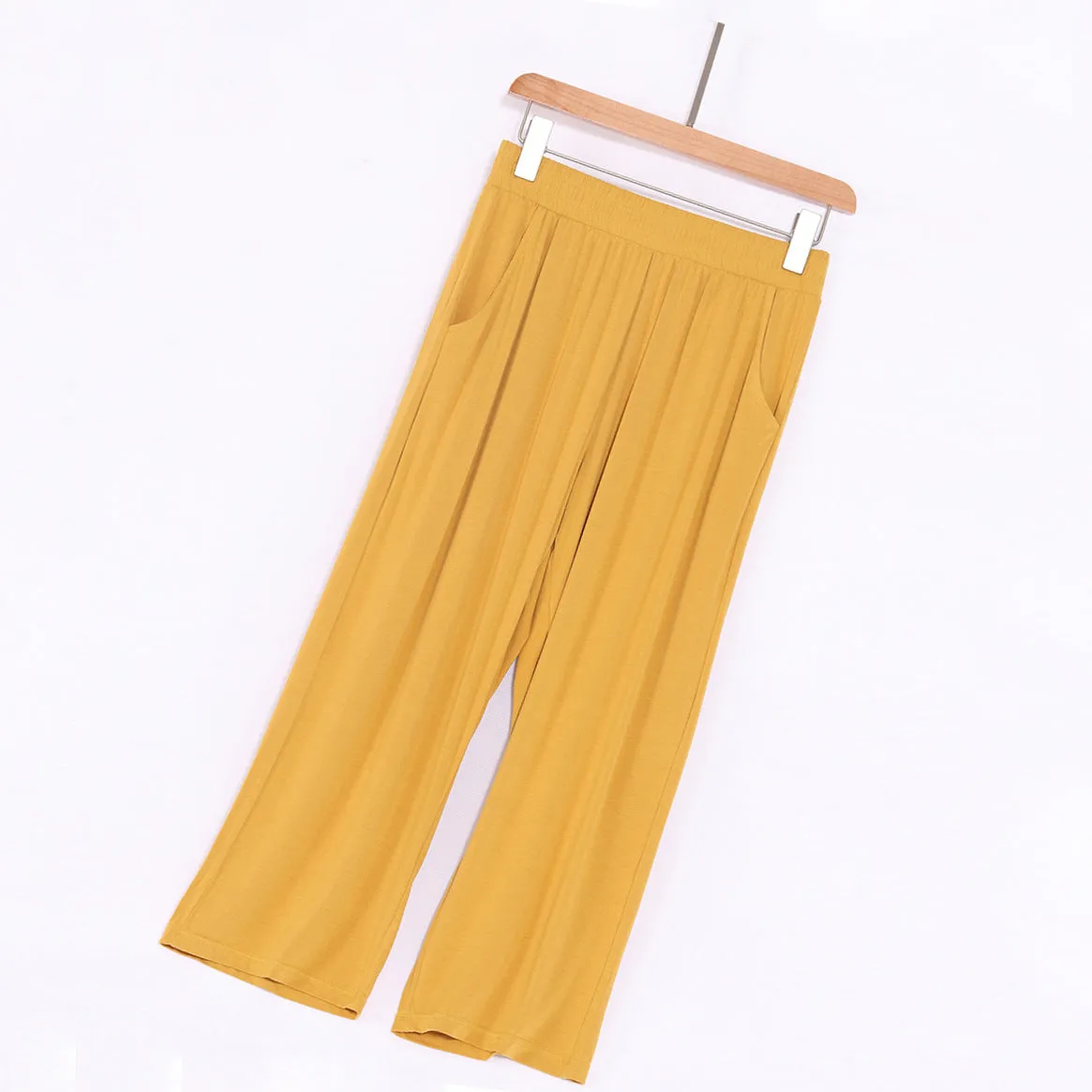 Modal Casual Pants Women Korean Loose High Waist Plus Size Pocket Straight Ankle-Length Pants