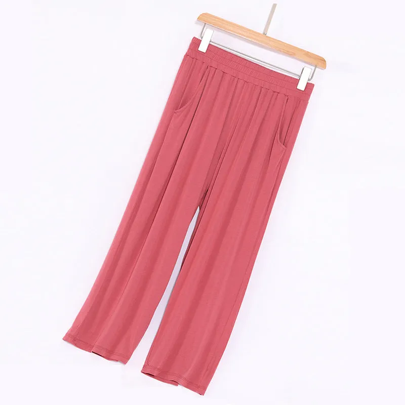Modal Casual Pants Women Korean Loose High Waist Plus Size Pocket Straight Ankle-Length Pants