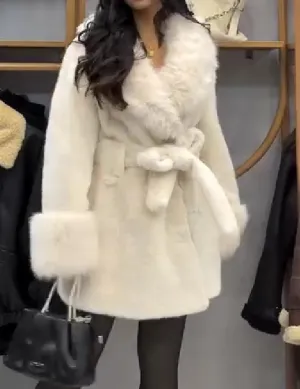 Multi-colored Fur Collar Coat