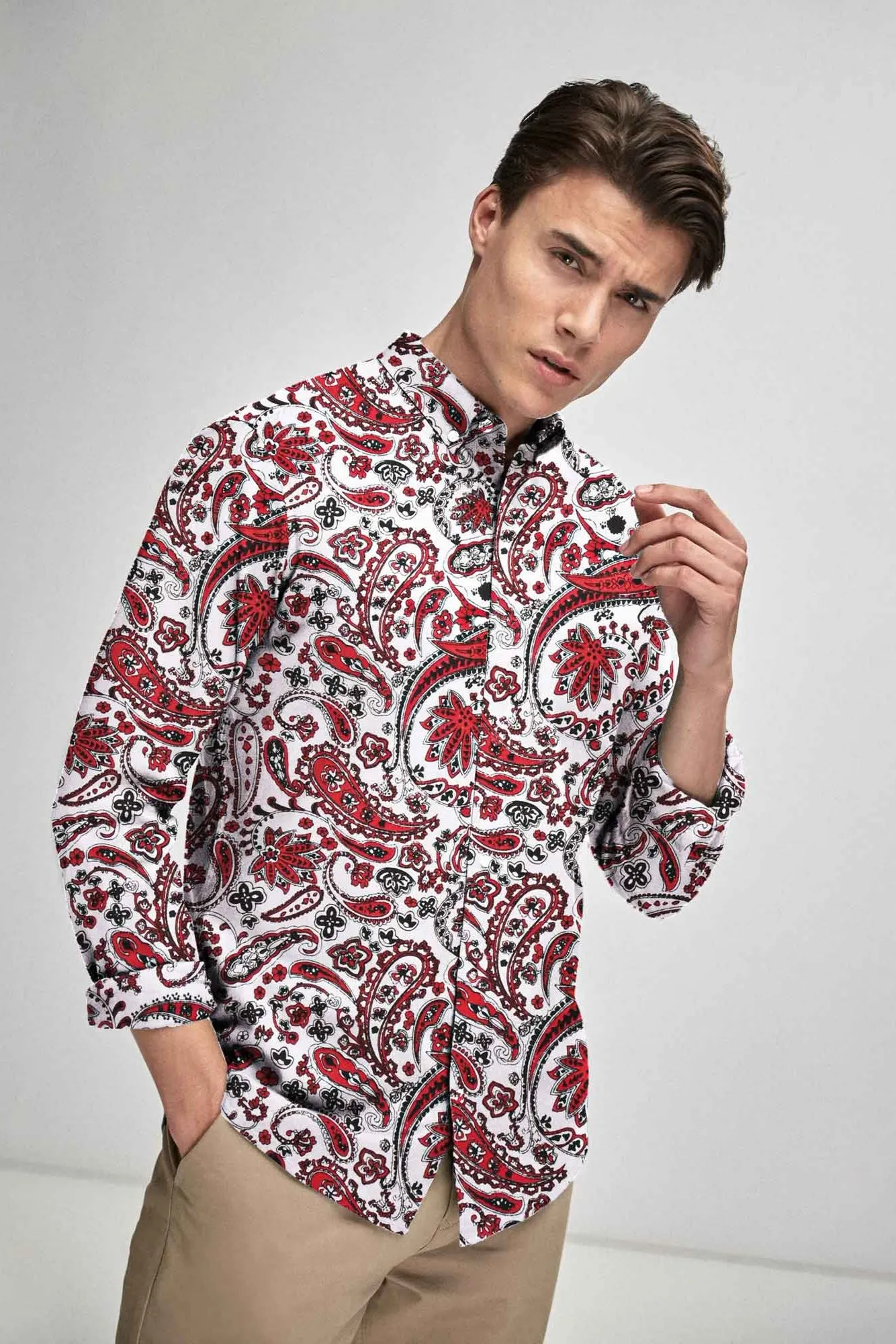 New Fashion Men's Leaf Printed Smart Fit Casual Shirt