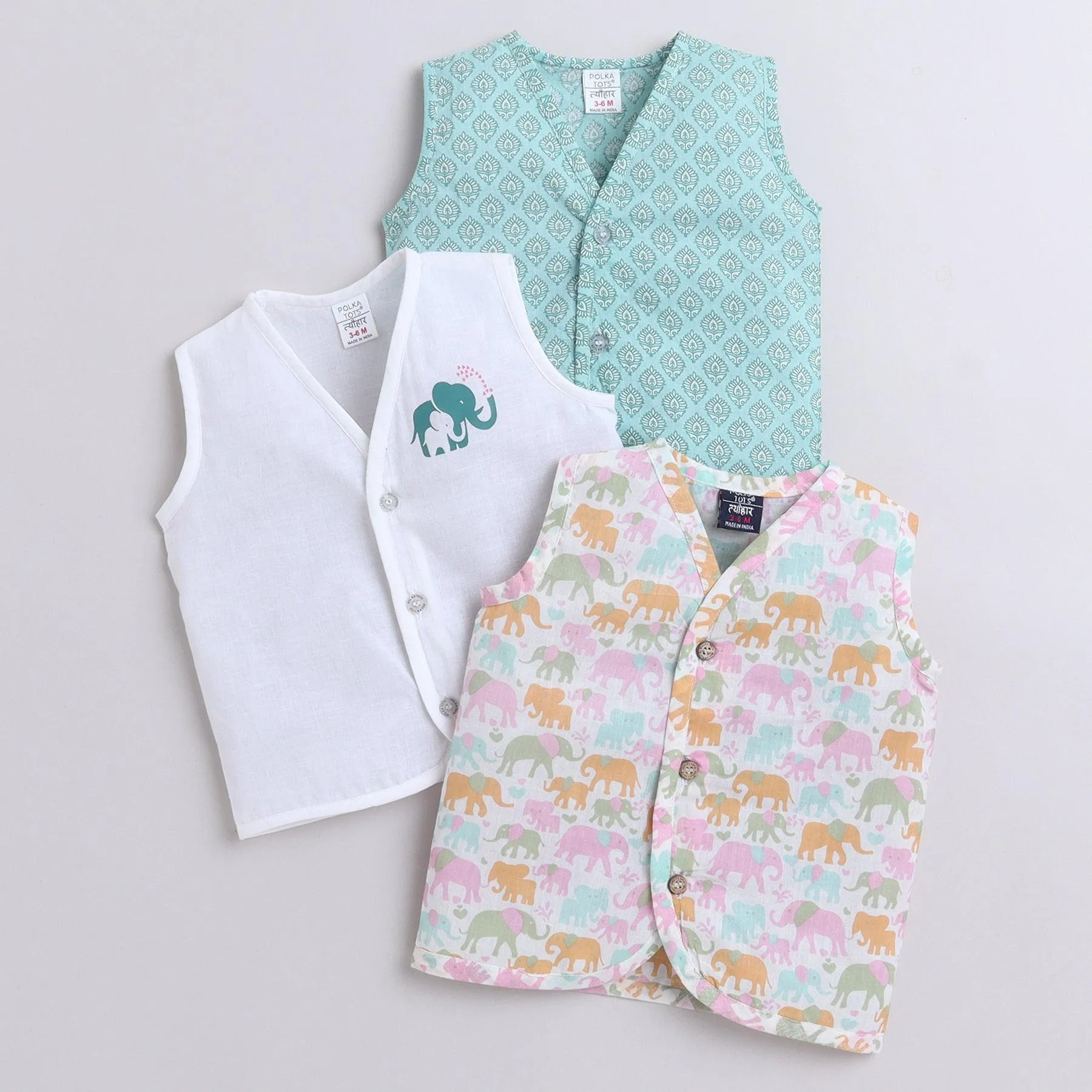 Polka Tots Pack of 3 Sleeveless Vest/Jhabla - Multicolor