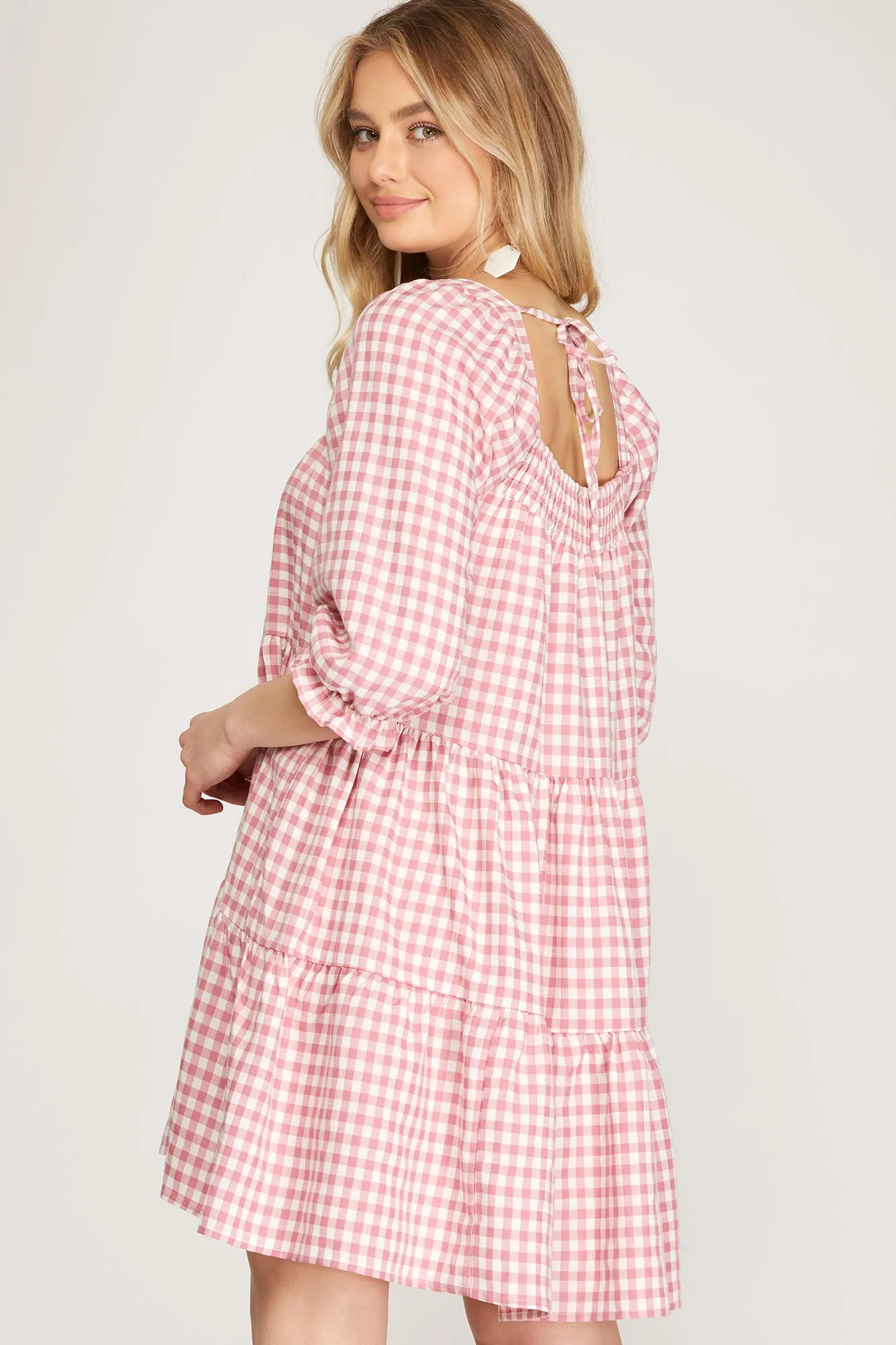Pretty in Pink Gingham Babydoll Dress