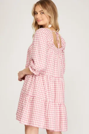 Pretty in Pink Gingham Babydoll Dress