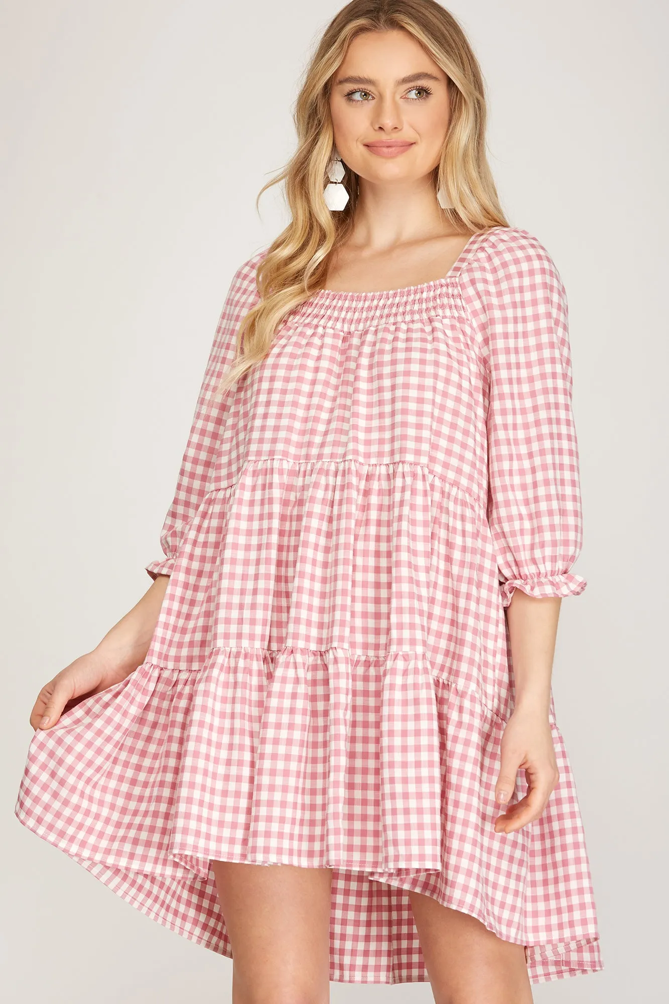Pretty in Pink Gingham Babydoll Dress