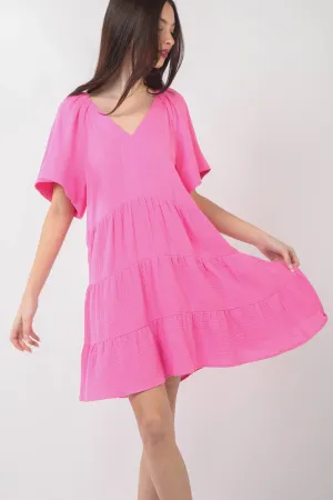 Sadie Solid Babydoll Tiered Flare Mini Dress