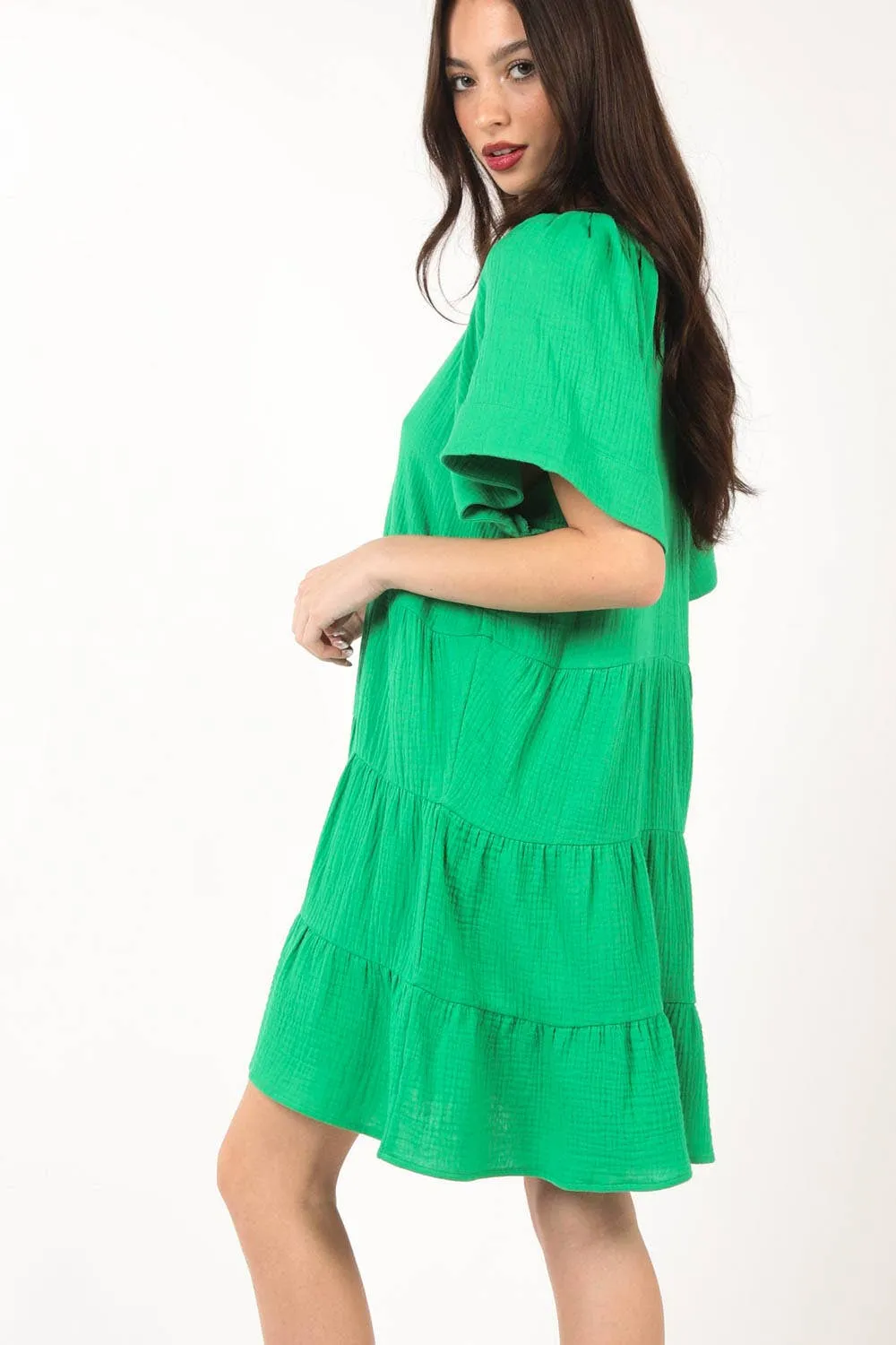 Sadie Solid Babydoll Tiered Flare Mini Dress