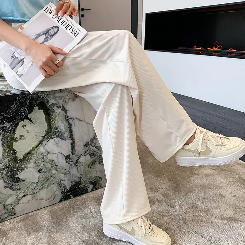 Silk Wide Leg Pants Women High Waist Drape Floor Length Straight Casual Thin Slim Look Knitted Pants