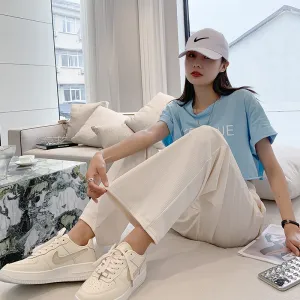 Silk Wide Leg Pants Women High Waist Drape Floor Length Straight Casual Thin Slim Look Knitted Pants