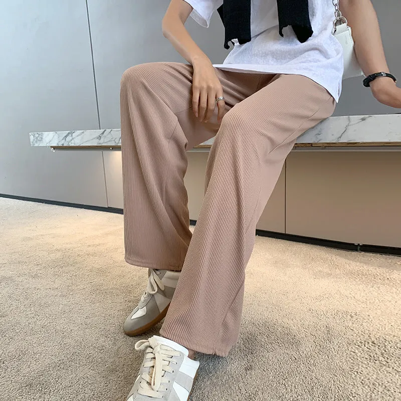 Silk Wide Leg Pants Women High Waist Drape Floor Length Straight Casual Thin Slim Look Knitted Pants