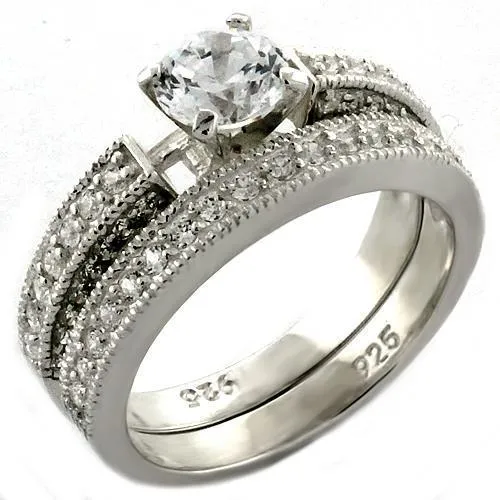 Sterling Silver Ring AAA GRD CZ Clear LOAS1037 for Women Style Rhodium