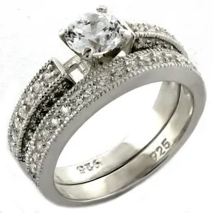 Sterling Silver Ring AAA GRD CZ Clear LOAS1037 for Women Style Rhodium