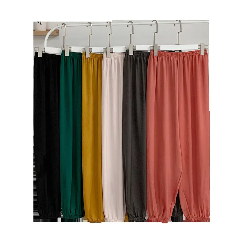 Summer Ice Silk Wide Leg Pants High Waist Slim Look Casual Women All-Matching Drape Loose Lantern Cool Pants
