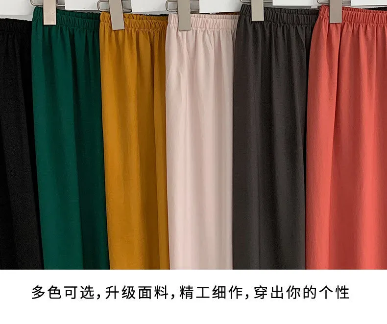 Summer Ice Silk Wide Leg Pants High Waist Slim Look Casual Women All-Matching Drape Loose Lantern Cool Pants