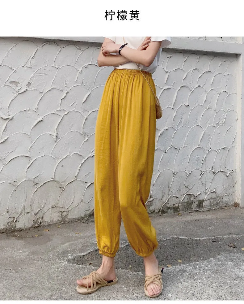 Summer Ice Silk Wide Leg Pants High Waist Slim Look Casual Women All-Matching Drape Loose Lantern Cool Pants