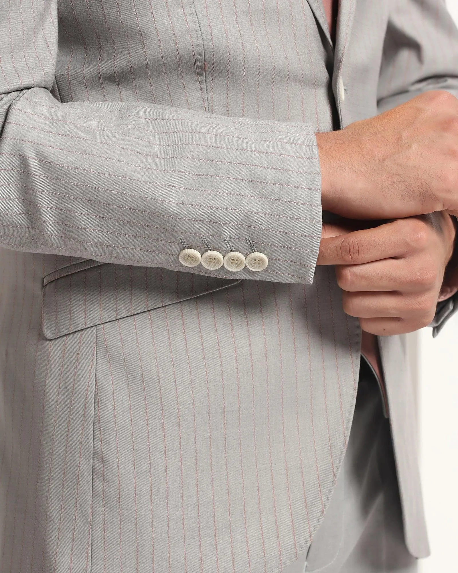 Three Piece Grey Striped Formal Suit - Strippey