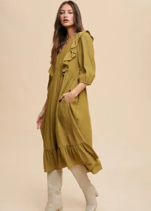 Vienna Olive Midi Dress