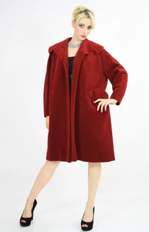 Vintage 50s Red wool swing coat Forstmann Fleur de Lis