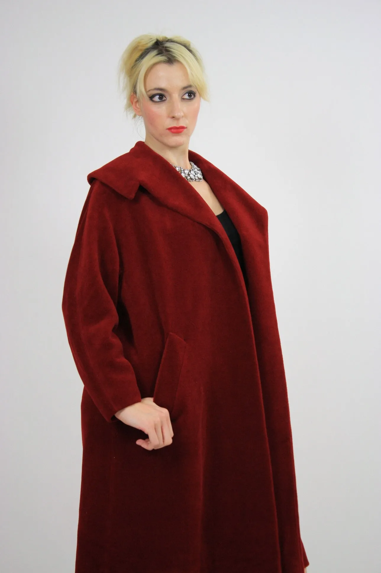 Vintage 50s Red wool swing coat Forstmann Fleur de Lis