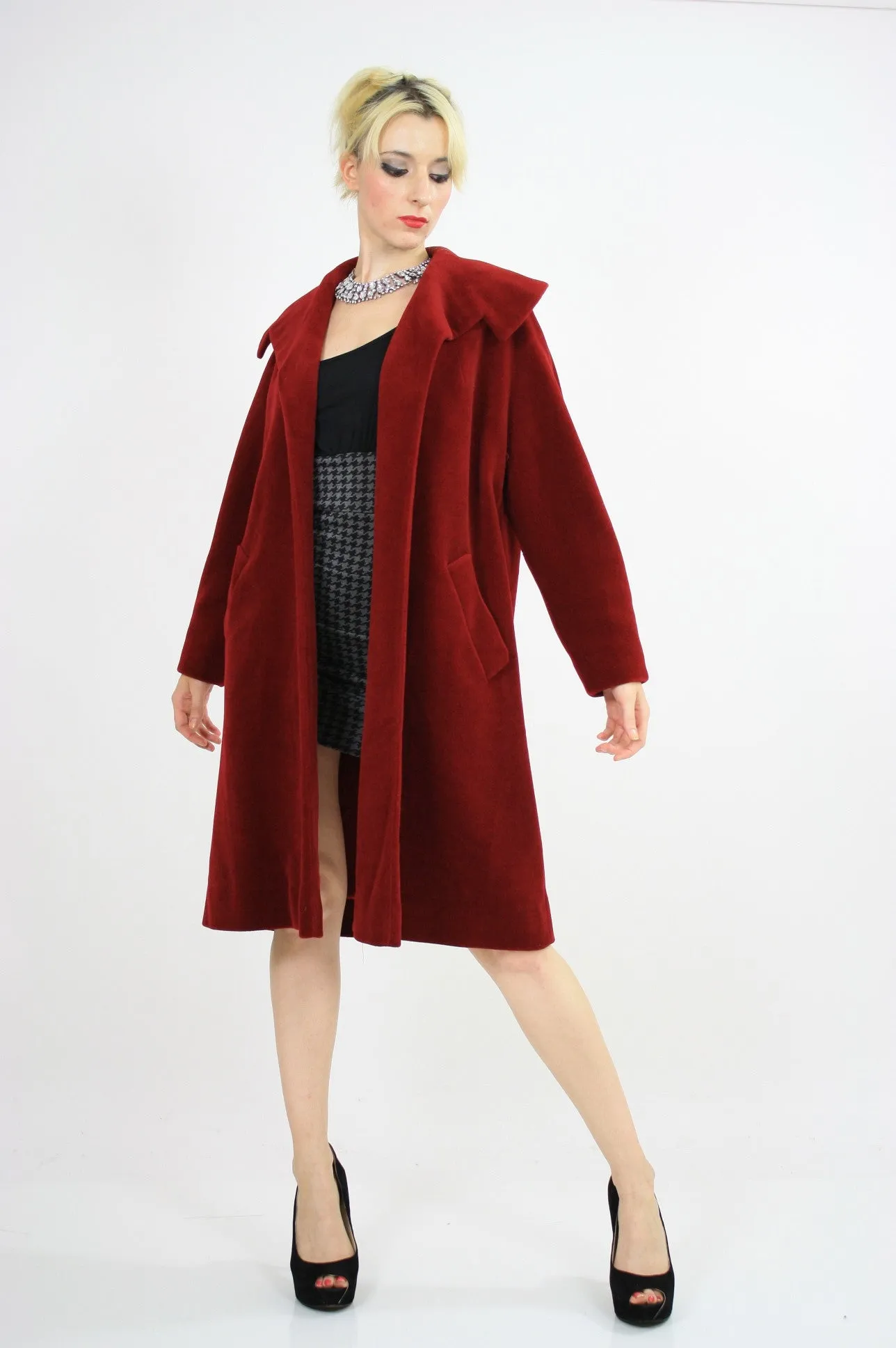Vintage 50s Red wool swing coat Forstmann Fleur de Lis
