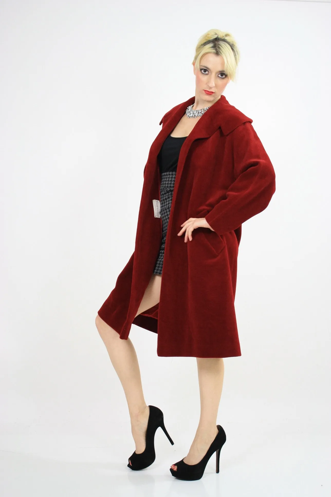 Vintage 50s Red wool swing coat Forstmann Fleur de Lis